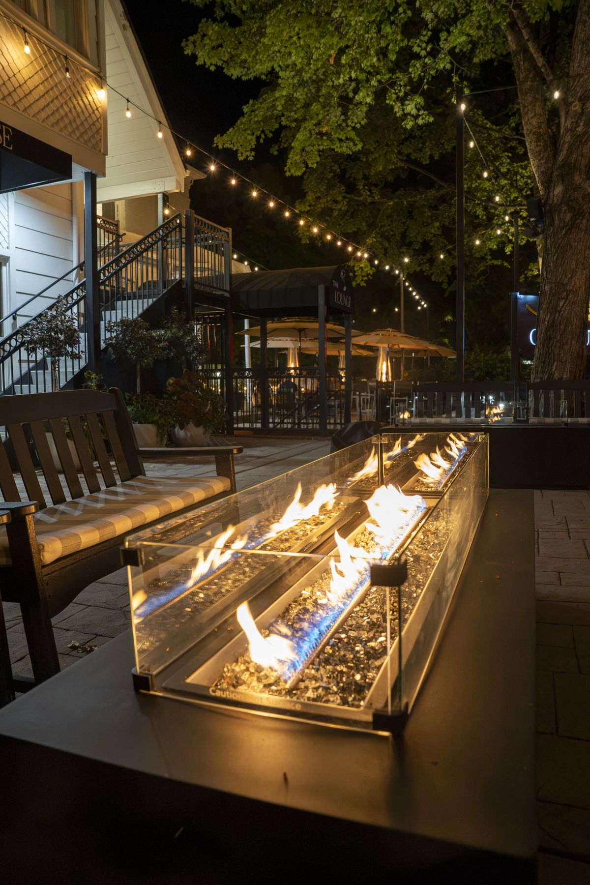 The fire table on the patio